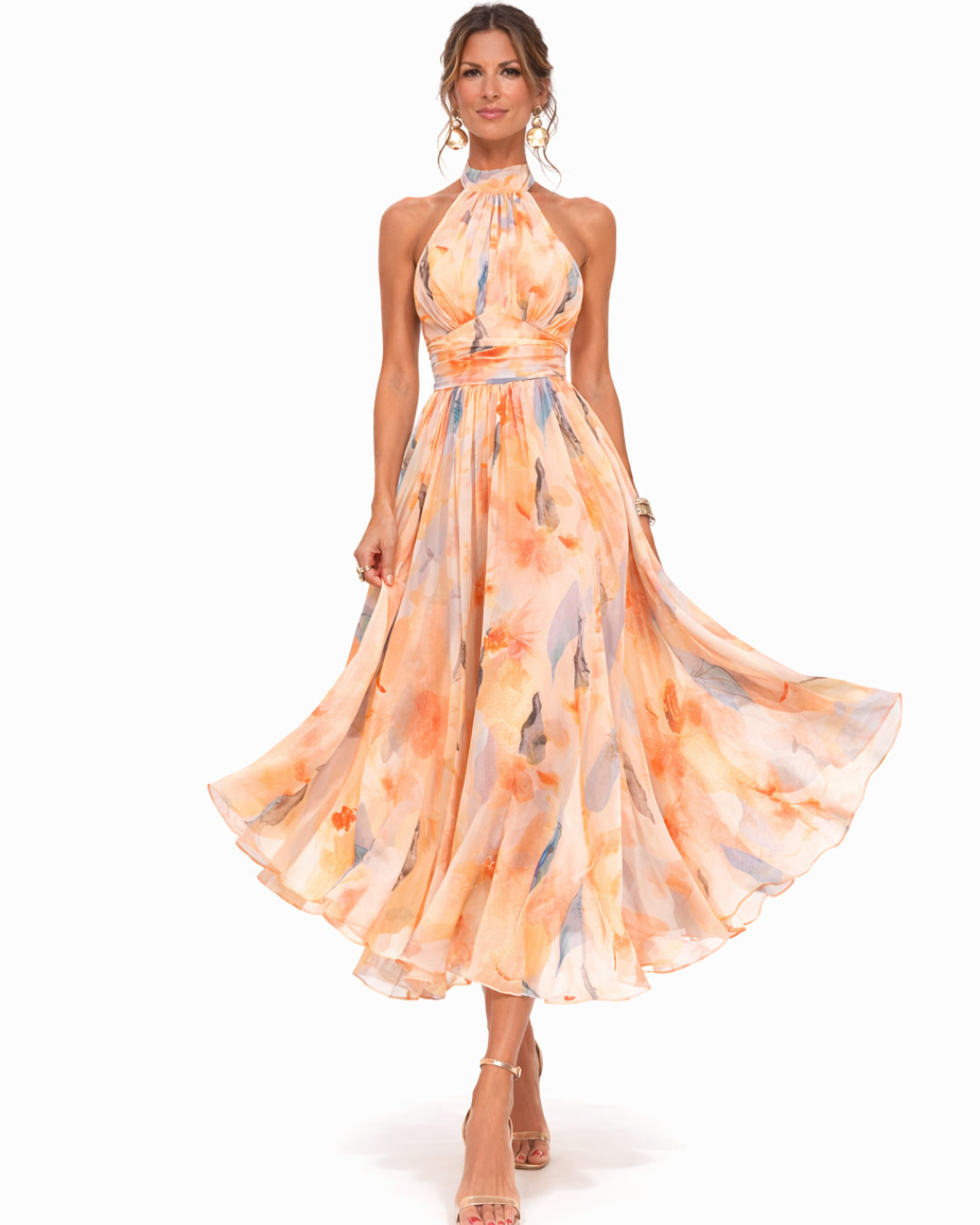 Vionne – Trägerloses Wasserfarben-Print-Kleid