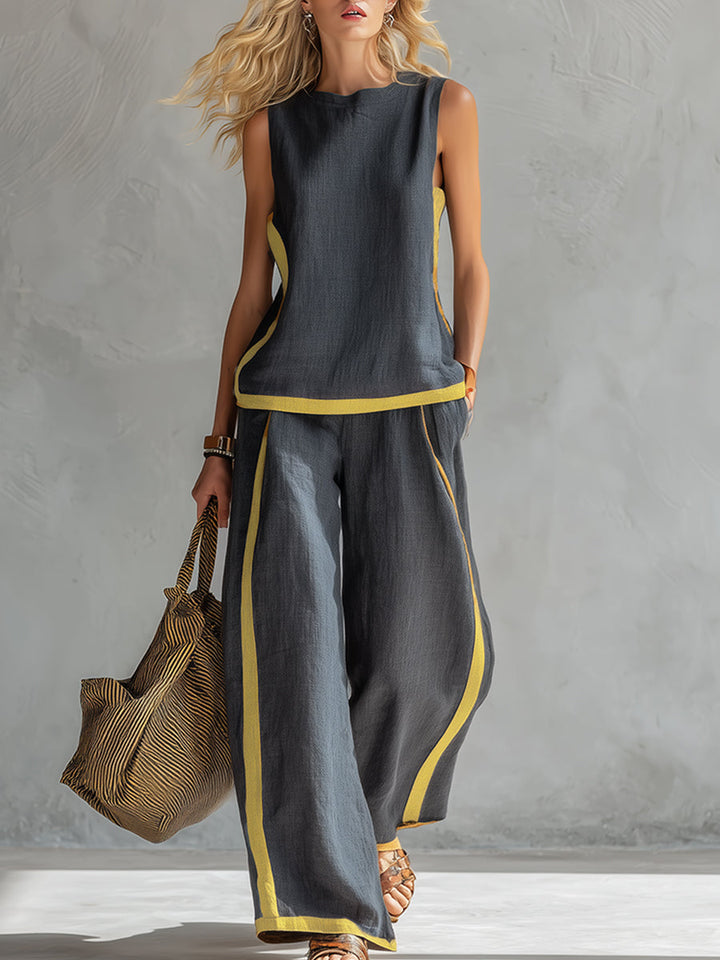 Arenia – Mit Kontrastbesatz, aus Leinen-Baumwolle, Set aus Weste und Hose