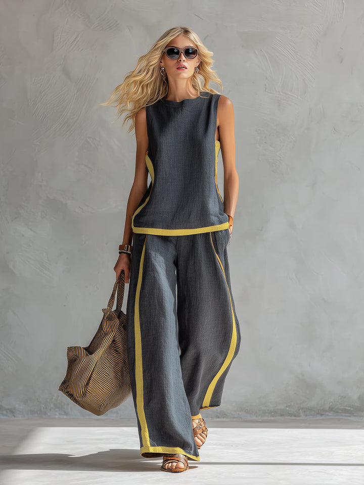 Arenia – Mit Kontrastbesatz, aus Leinen-Baumwolle, Set aus Weste und Hose