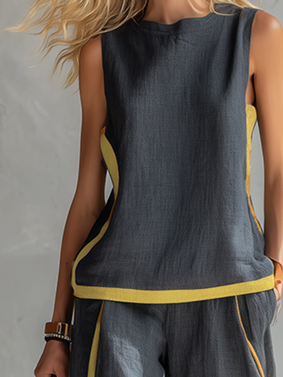 Arenia – Mit Kontrastbesatz, aus Leinen-Baumwolle, Set aus Weste und Hose