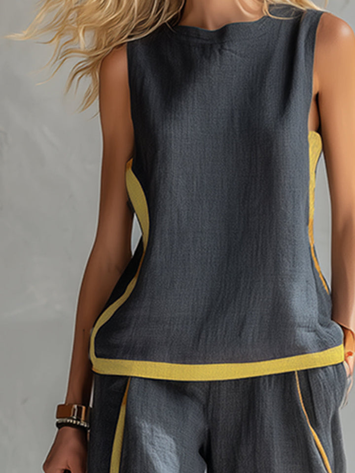 Arenia – Mit Kontrastbesatz, aus Leinen-Baumwolle, Set aus Weste und Hose