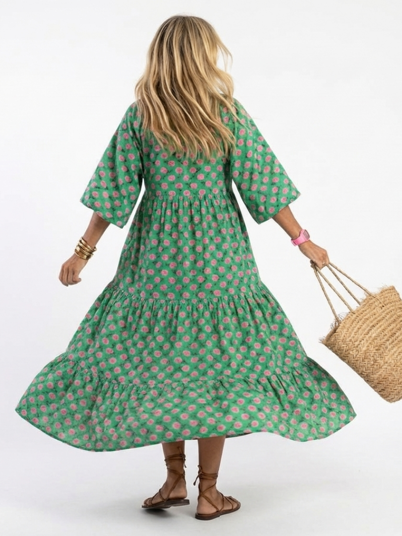 Kelora – Gestuftes Midikleid mit Blumenmuster