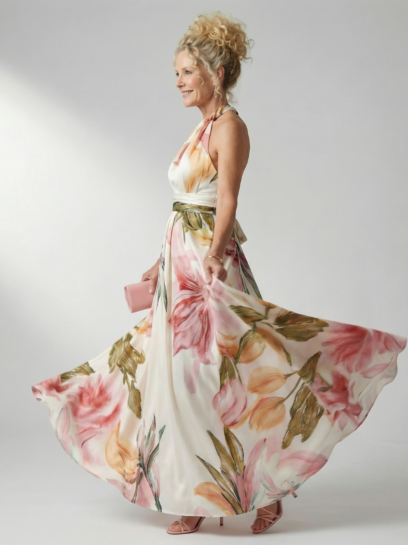 Mevara – Neckholder-Maxikleid mit Blumenmuster
