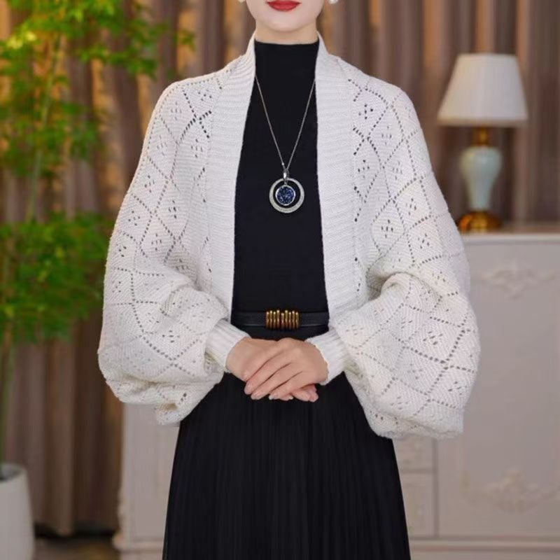Eryla – Ajourstrick Schalkragen-Strickjacke