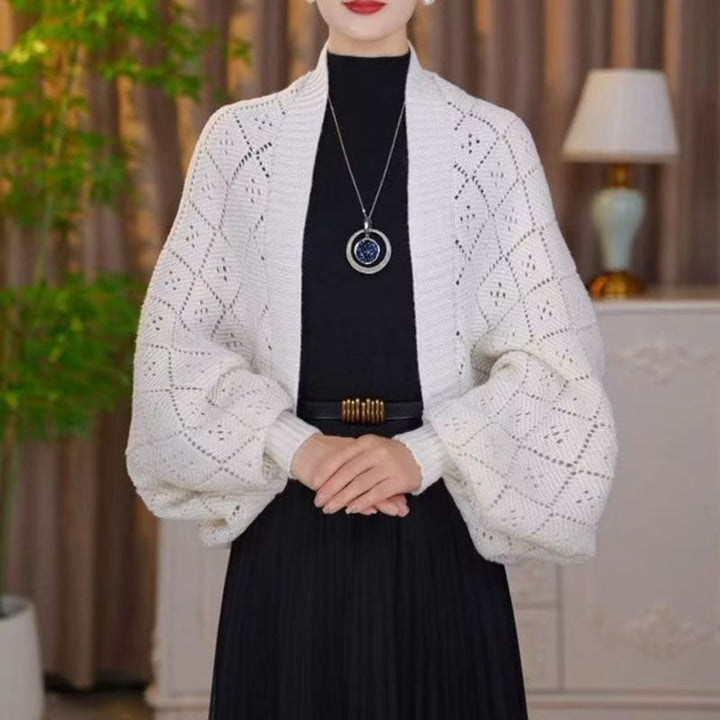 Eryla – Ajourstrick Schalkragen-Strickjacke