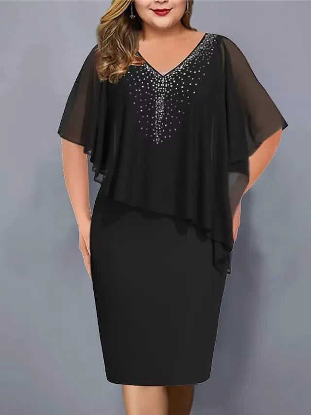 Virela – V-Ausschnitt mit Strass, Chiffon-Midikleid