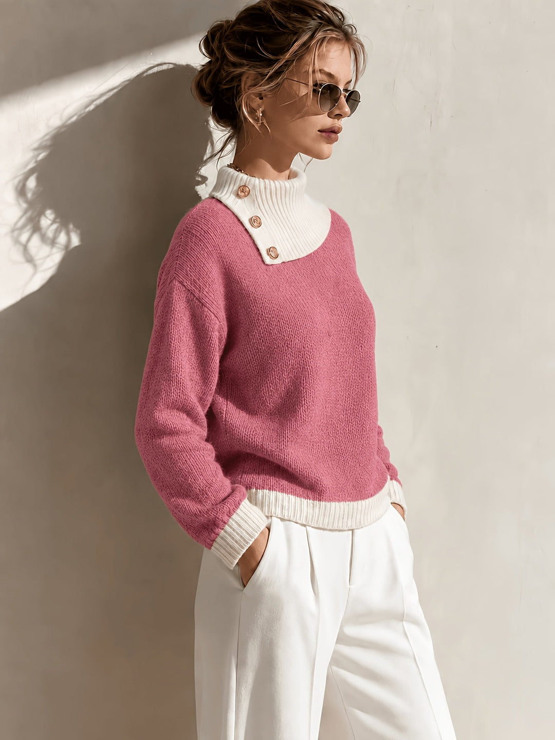Calira – Asymmetrischer Halsausschnitt-Strickpullover