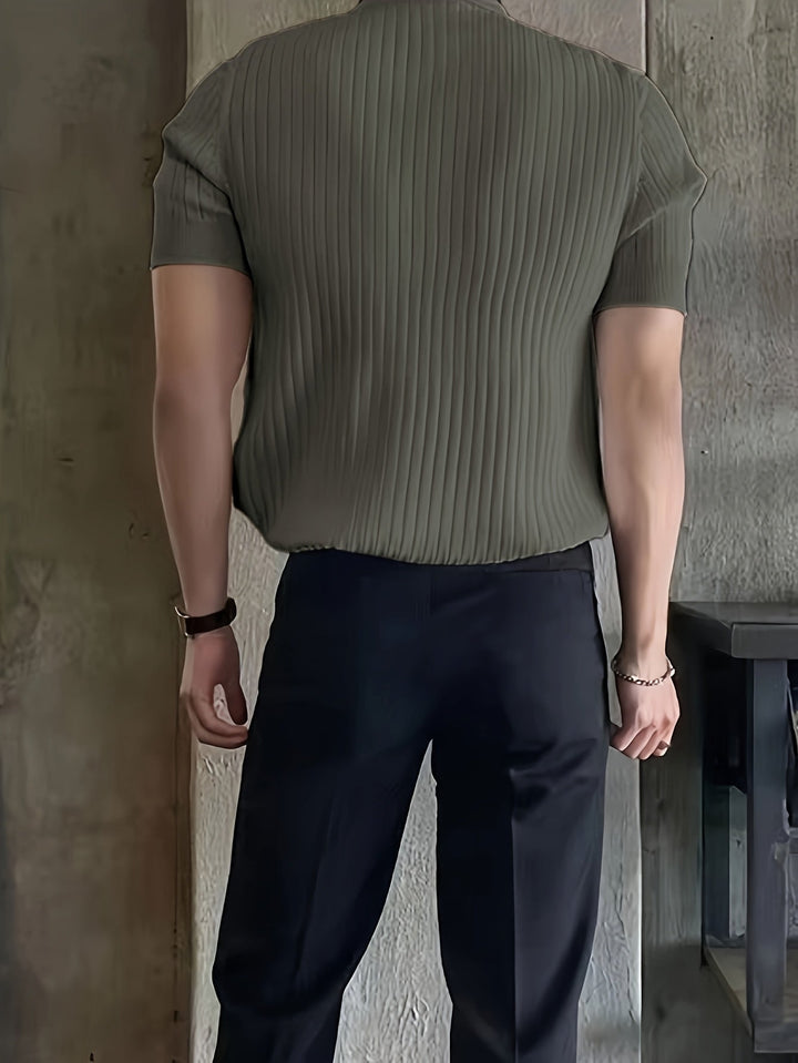 Raised Collar Knit Polo T-Shirt