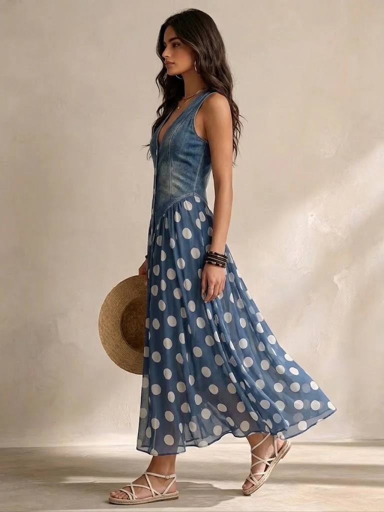 Navira – Gepunktetes Chiffon-Midikleid