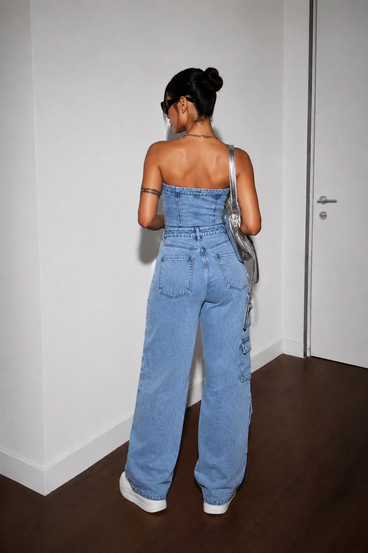 Elyra – Trägerloser Jeans-Jumpsuit