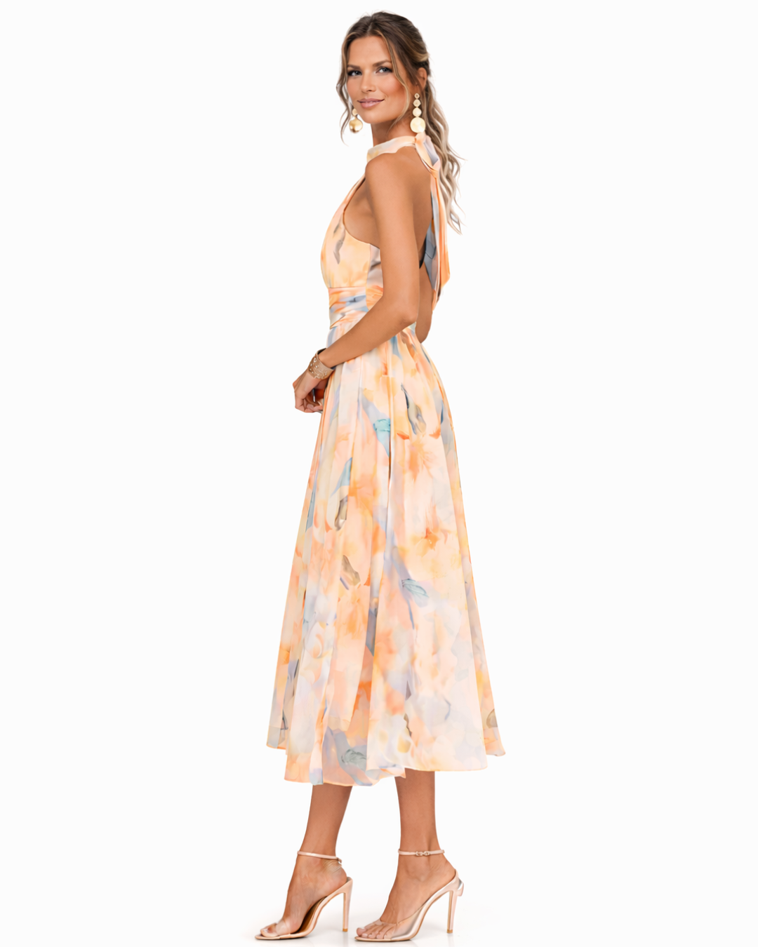 Vionne – Trägerloses Wasserfarben-Print-Kleid