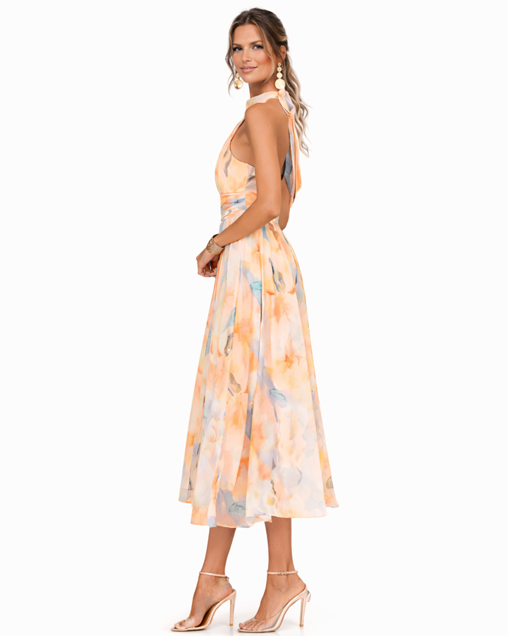 Vionne – Trägerloses Wasserfarben-Print-Kleid