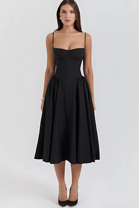 Mevara – Korsettstil-Oberteil Webstoff-Kleid