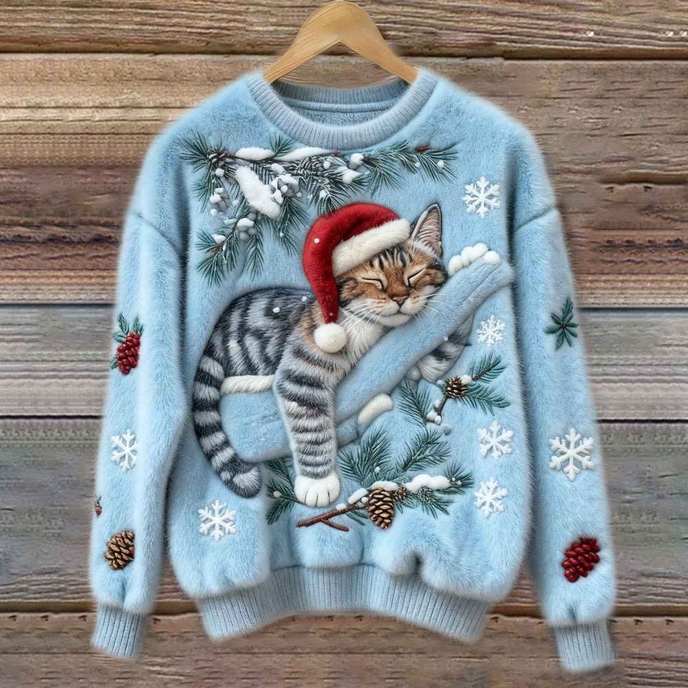 Velira – 3D-Katzenapplikation Pile-Strickpullover