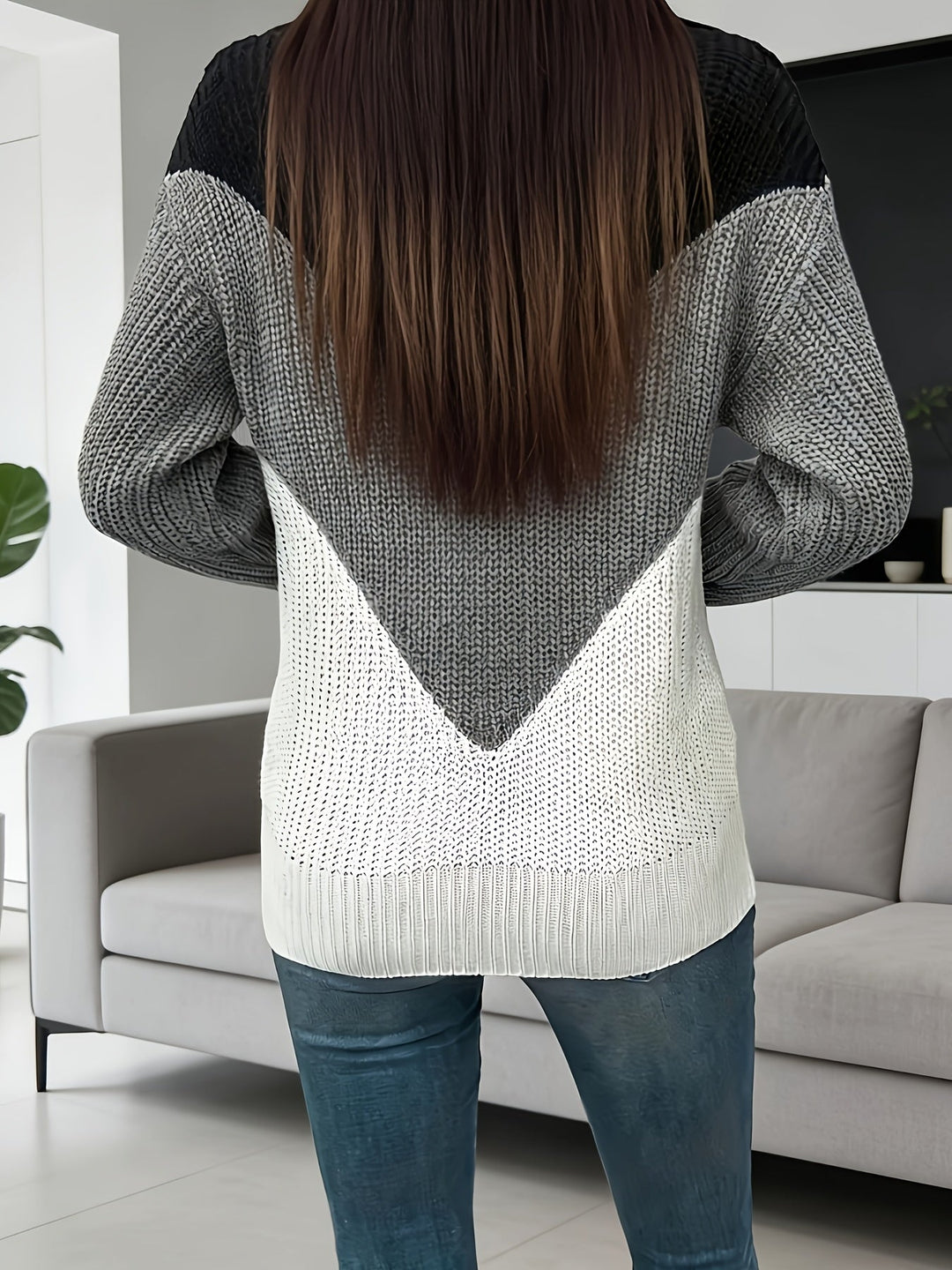 Velira – Farbblock-Strickpullover mit Reißverschlusskragen