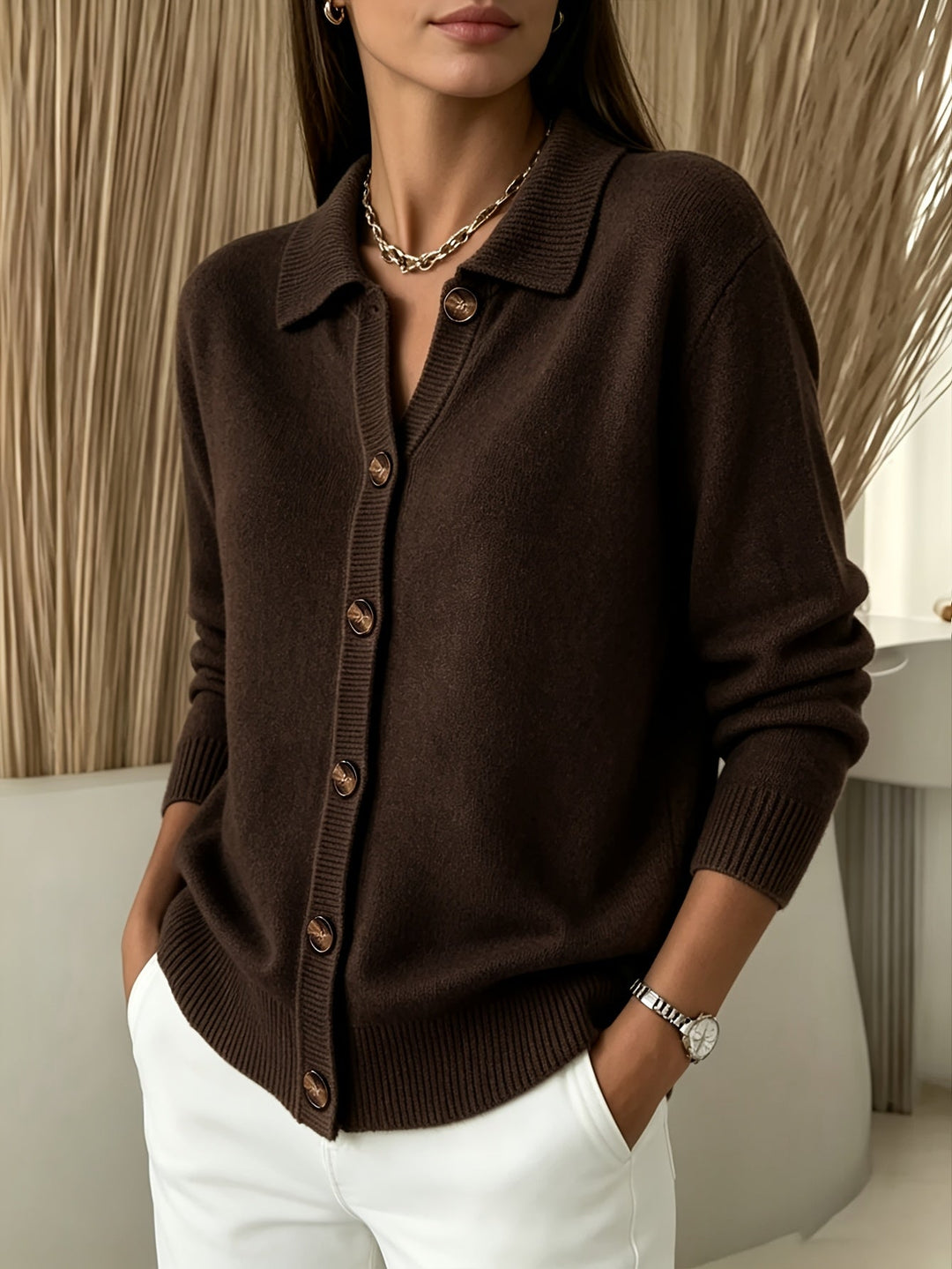 Relani – V-Ausschnitt Rippstrick-Cardigan