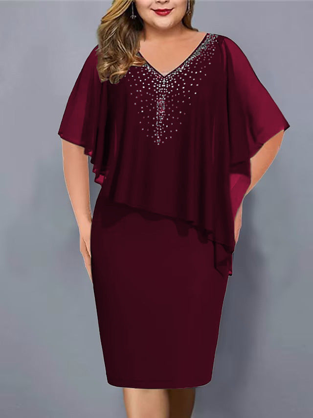Virela – V-Ausschnitt mit Strass, Chiffon-Midikleid