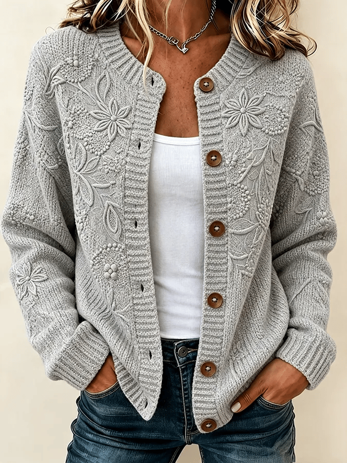 Solira – Ahornblattdruck-Feinstrick-Cardigan