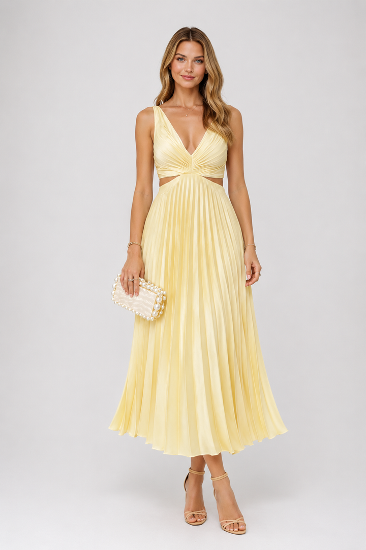 Virela – drapiertes gewebtes Maxikleid