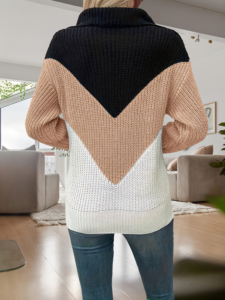 Velira – Farbblock-Strickpullover mit Reißverschlusskragen