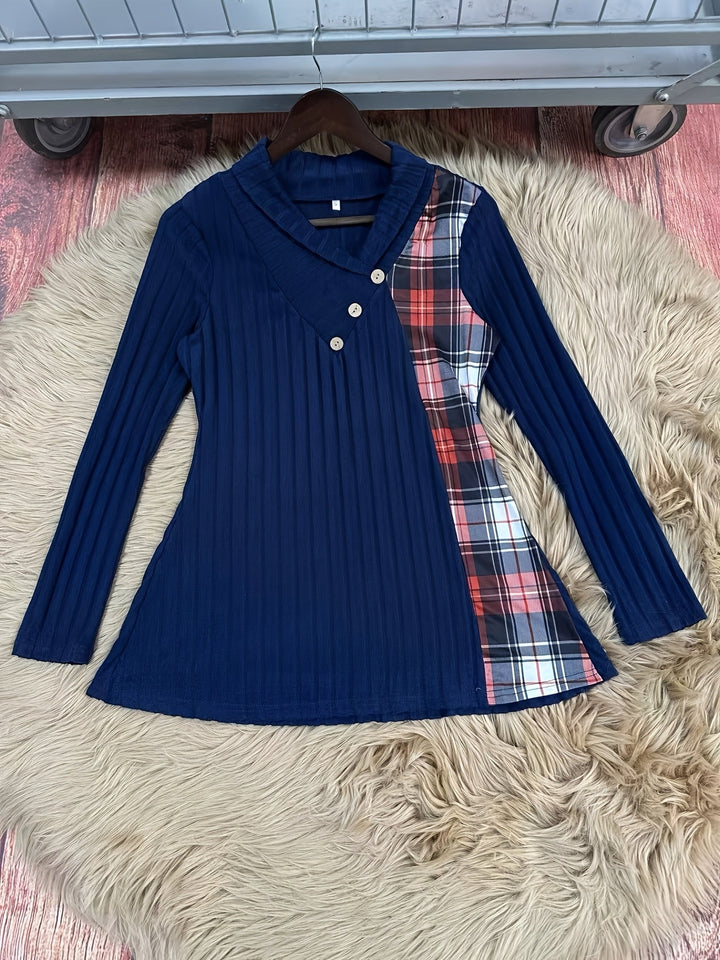 Tavina – Karo-Patchwork Strick-T-Shirt