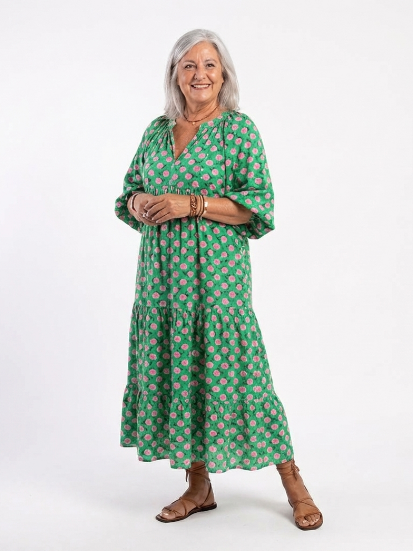Kelora – Gestuftes Midikleid mit Blumenmuster