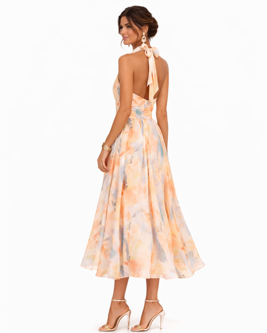 Vionne – Trägerloses Wasserfarben-Print-Kleid