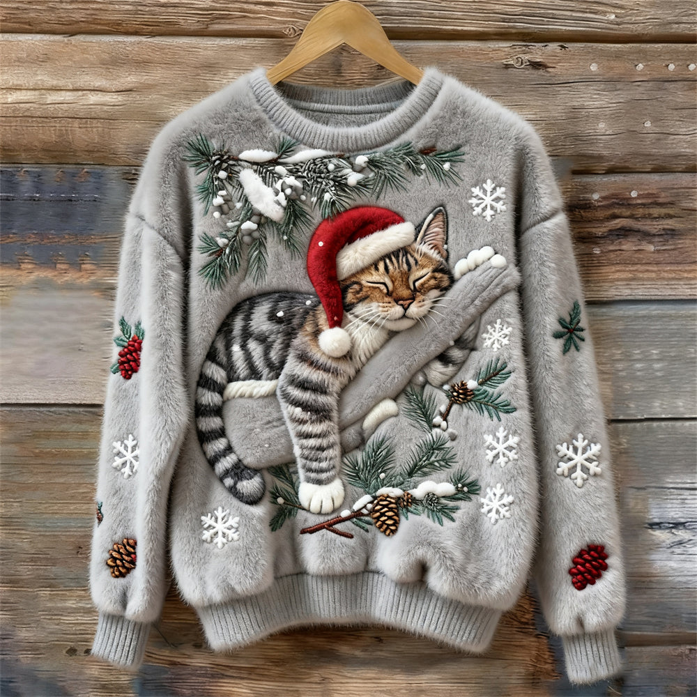 Velira – 3D-Katzenapplikation Pile-Strickpullover