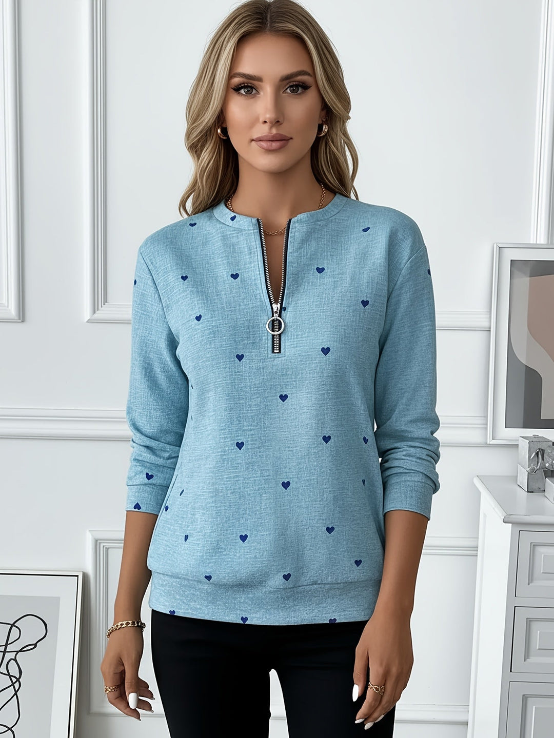 Renali – Halbreißverschluss mit Ringanhänger Strick-Sweatshirt