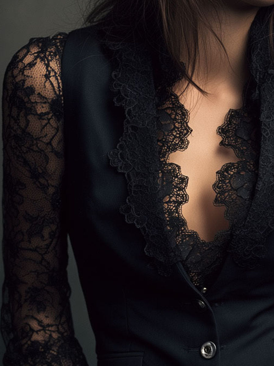 Nalira – Bluse mit Spitzenärmeln und Weste als Set