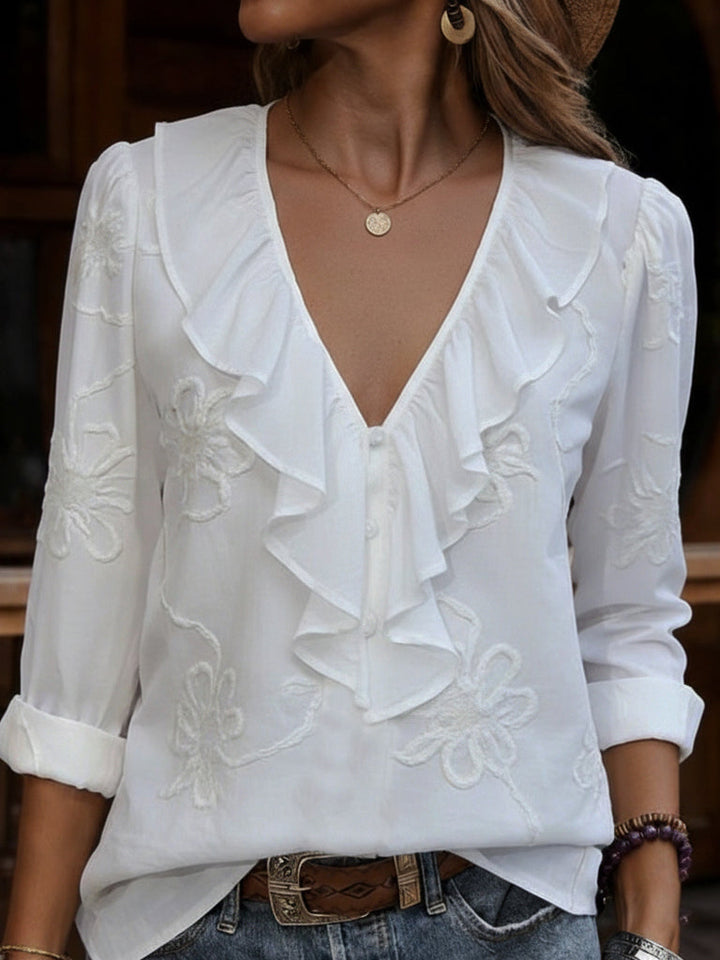 Virela – Besticktes Baumwollshirt mit Blumenstickerei
