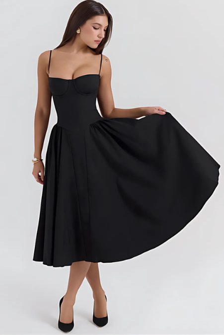 Mevara – Korsettstil-Oberteil Webstoff-Kleid
