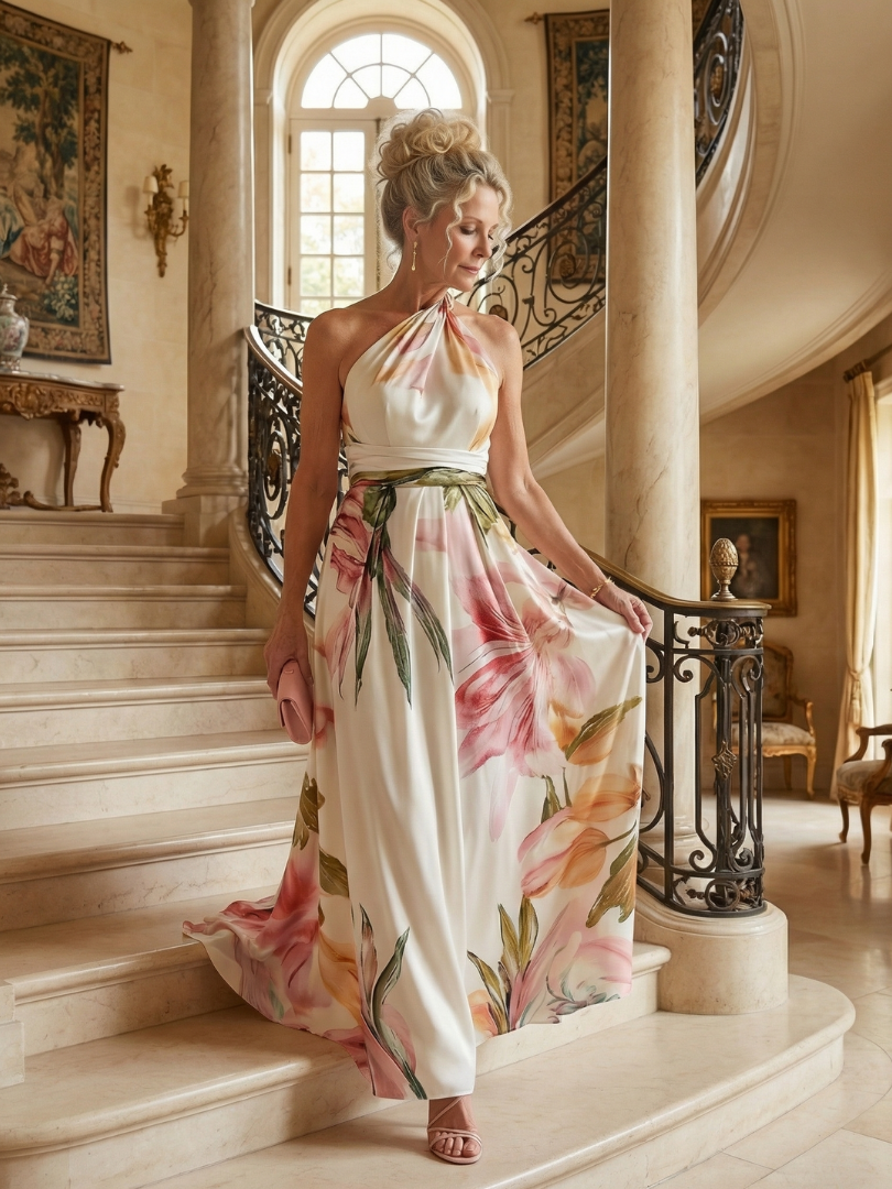 Mevara – Neckholder-Maxikleid mit Blumenmuster