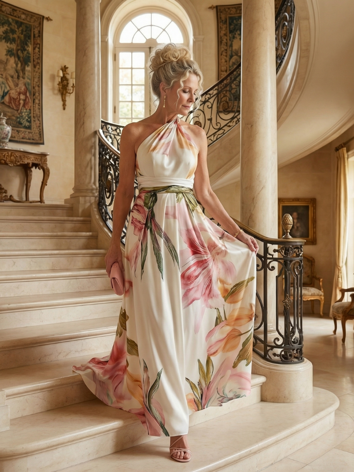 Mevara – Neckholder-Maxikleid mit Blumenmuster