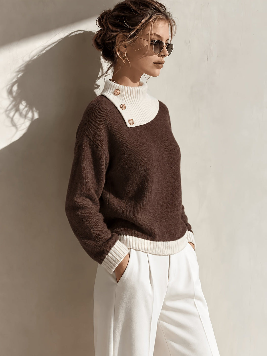 Calira – Asymmetrischer Halsausschnitt-Strickpullover