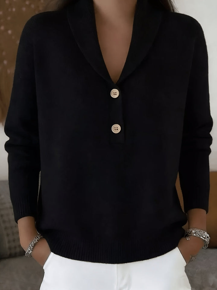 Zavena – Henley mit Halbknopfleiste, vertikaler Rippstrick-Pullover