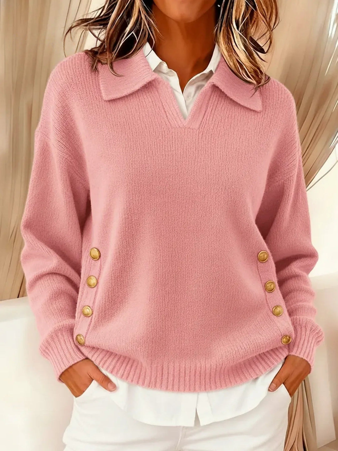 Navira – Mit Seitenschlitz und Stehkragen gestrickter Pullover