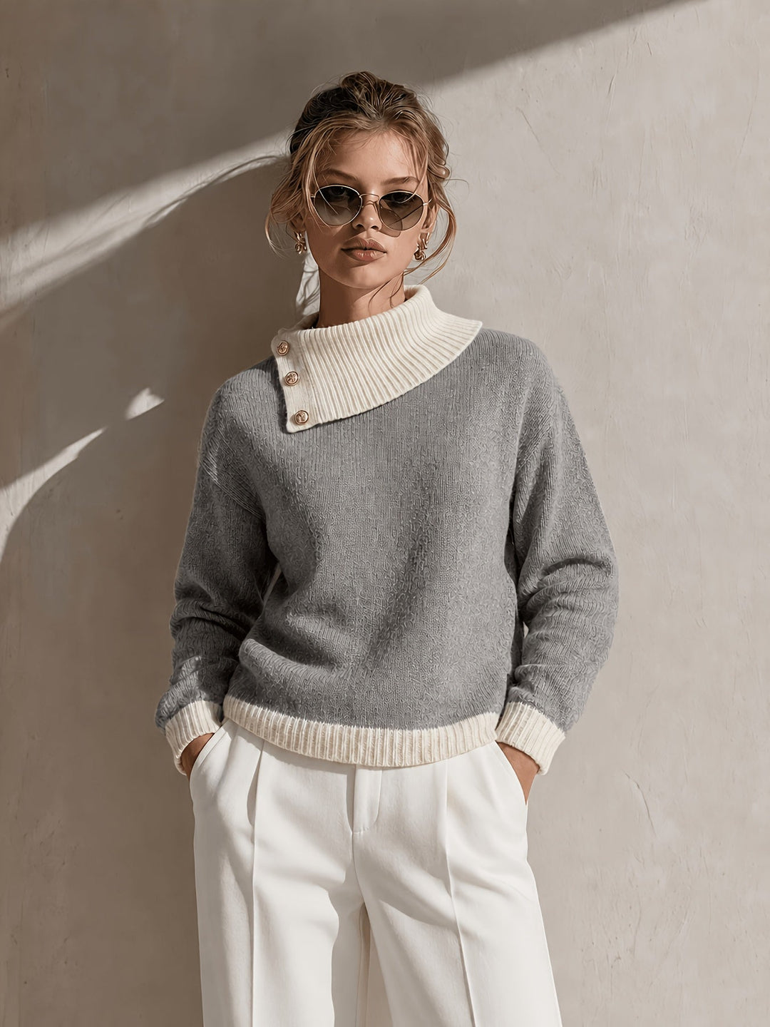 Calira – Asymmetrischer Halsausschnitt-Strickpullover