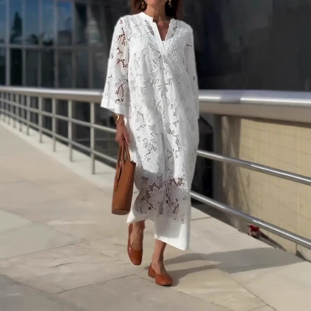Mevara – Transparentes Spitzen-Maxikleid