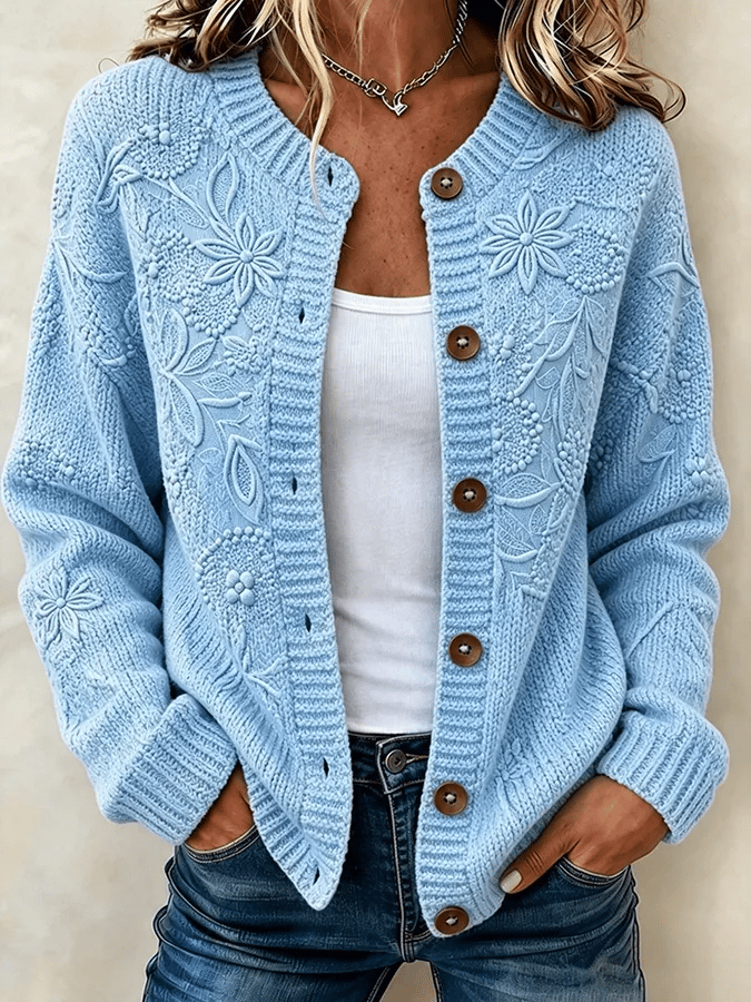 Solira – Ahornblattdruck-Feinstrick-Cardigan