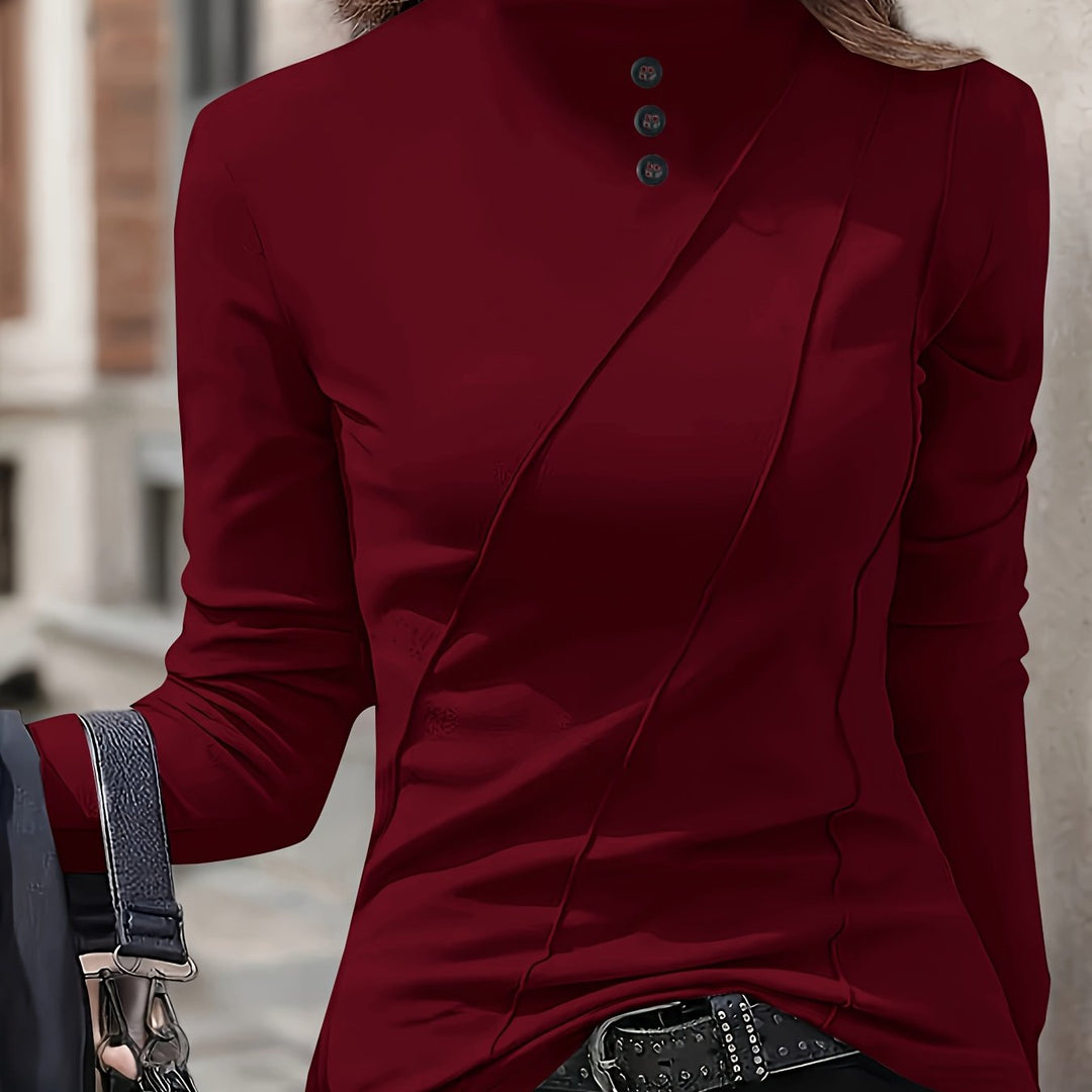 Selara – hochgeschlossenes Stretchstrick-Langarm-T-Shirt