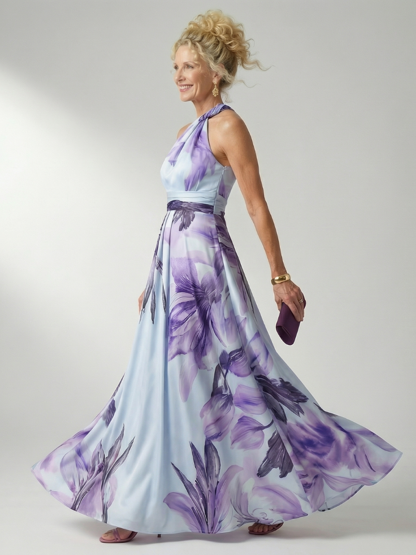 Mevara – Neckholder-Maxikleid mit Blumenmuster