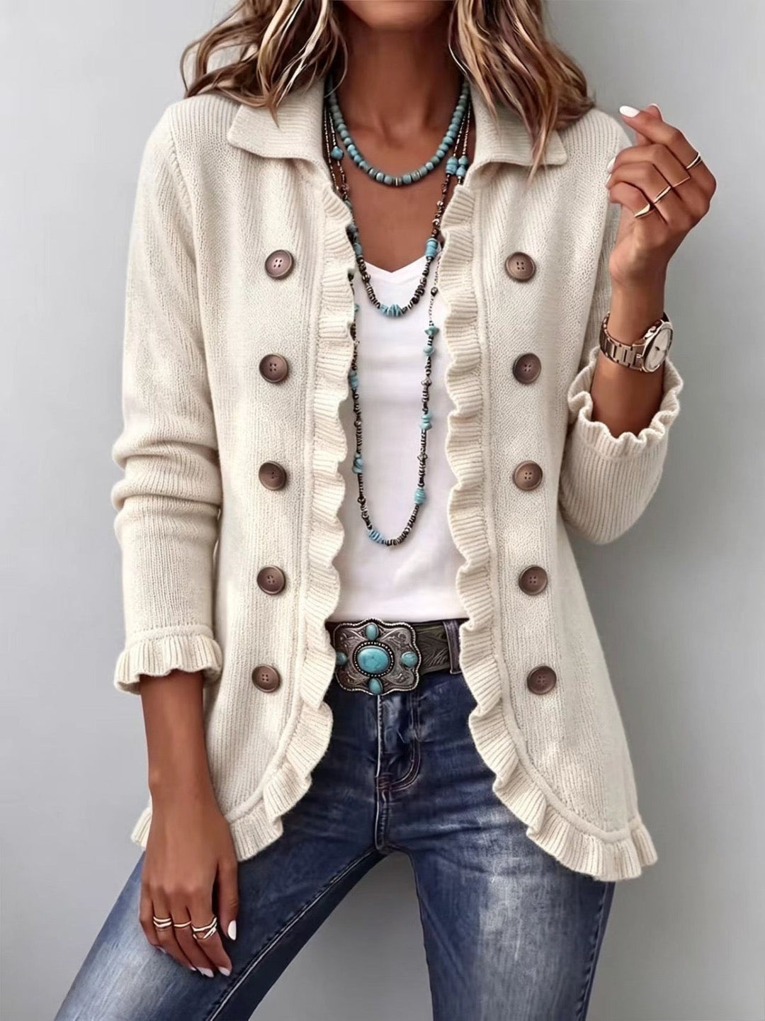 Nivora – Strickjacke mit Rüschensaum