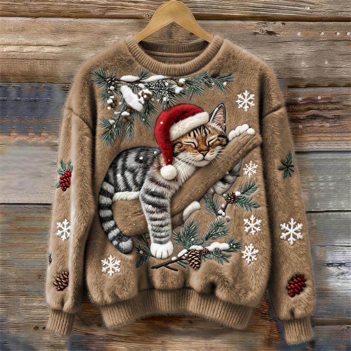 Velira – 3D-Katzenapplikation Pile-Strickpullover