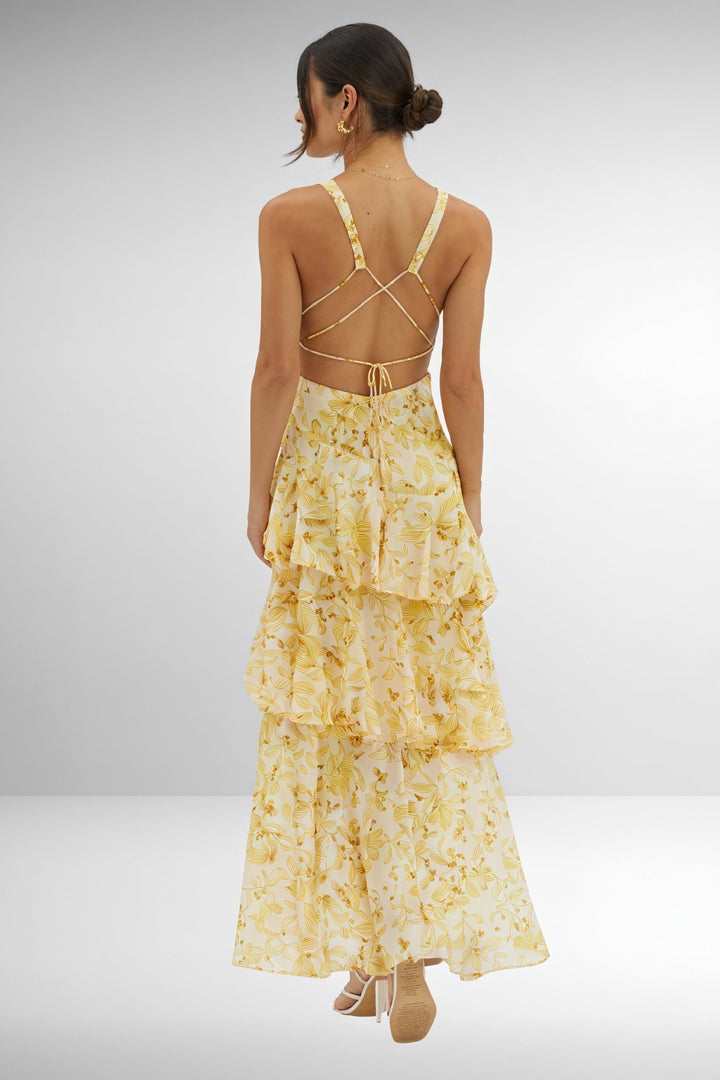 Luniva – V-Ausschnitt-Blumenmusterkleid