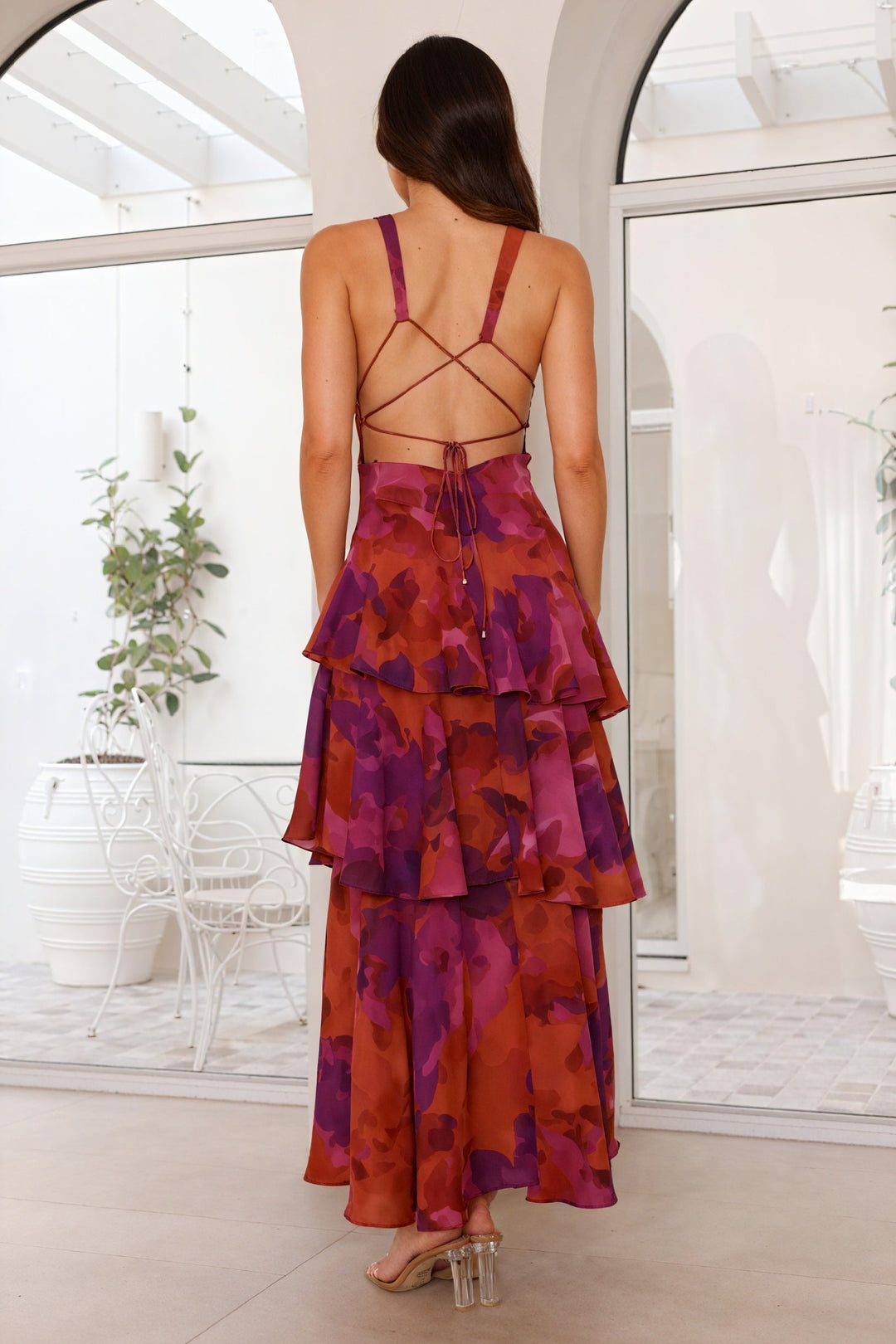 Luniva – V-Ausschnitt-Blumenmusterkleid