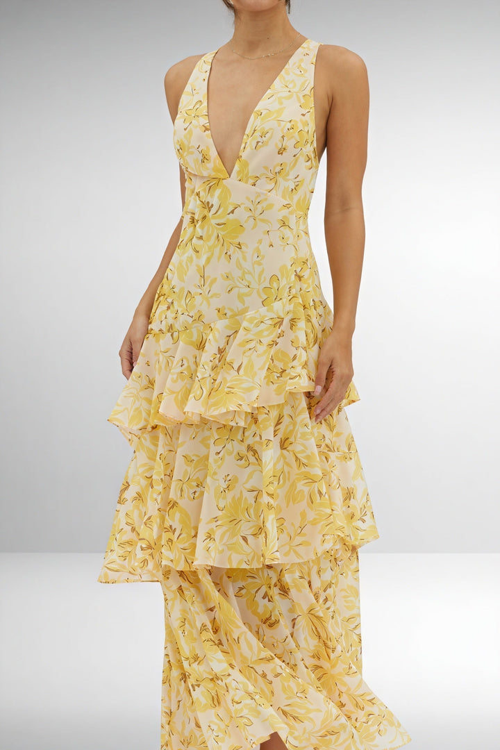 Luniva – V-Ausschnitt-Blumenmusterkleid
