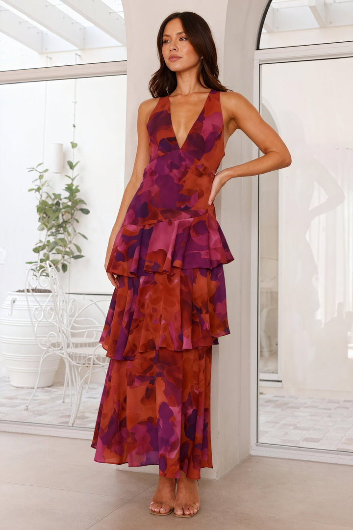 Luniva – V-Ausschnitt-Blumenmusterkleid