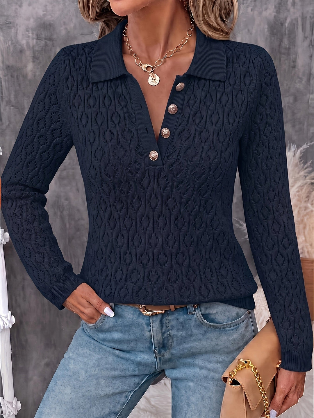Avenya – offen gestrickter Polopullover