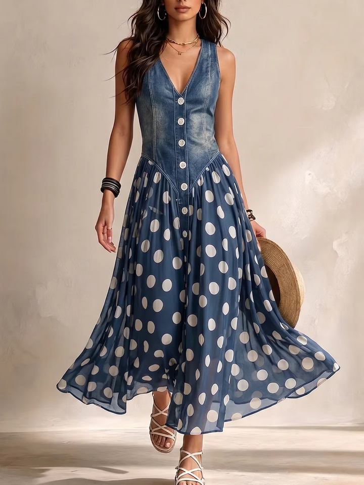 Navira – Gepunktetes Chiffon-Midikleid